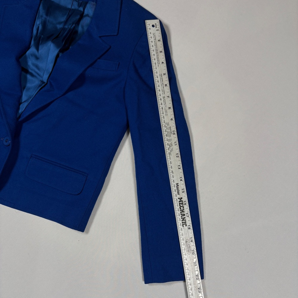 Vtg Miss Pendleton Wool Blazer Jacket Womens Royal Cobalt Blue Crop Small 4 6 - Picture 7 of 12